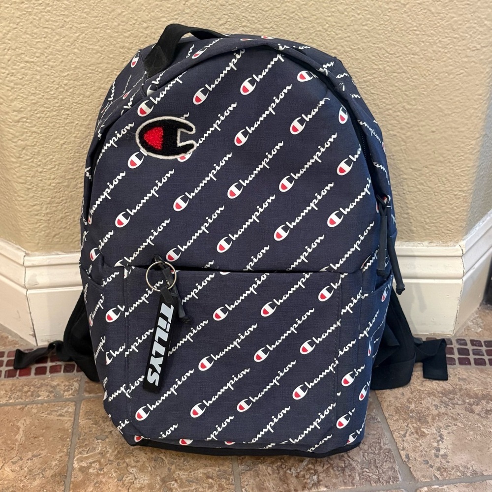 CHAMPION Supercize Script Logo Navy Backpack-Unisex-10”x14”